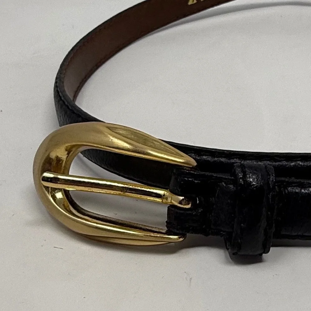 VTG Liz Claiborne Black Skinny Belt Gold‎ Buckle Small 29256 Textured Leather